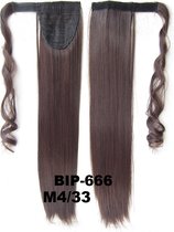 Wrap Around paardenstaart, ponytail hairextensions straight bruin / rood - M4/33