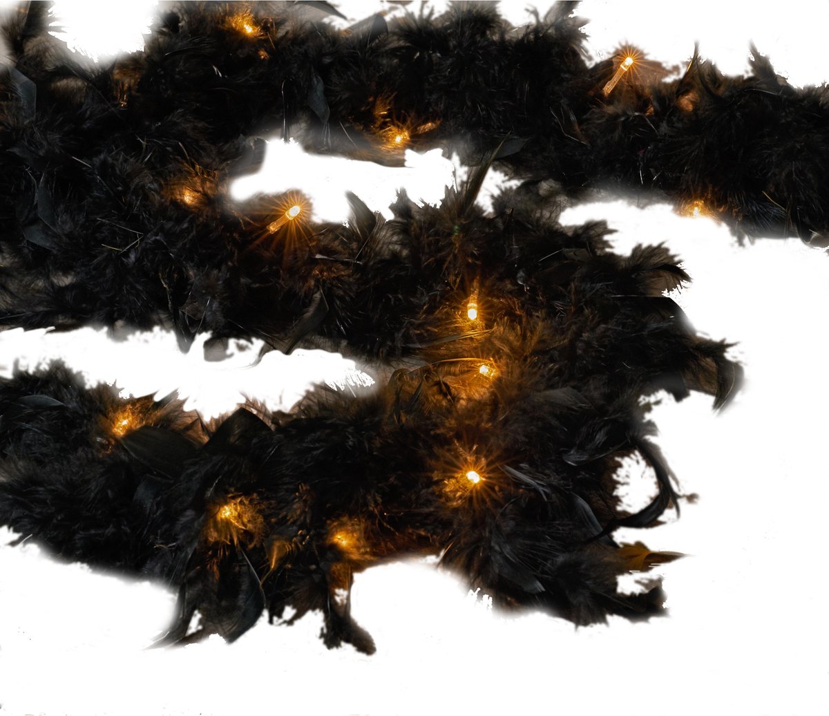Kerstboomversiering boa veren slinger zwart met verlichting 200 cm kerstslingers - Kerstboomslingers/slingers met licht
