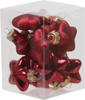 12x Sterretjes kersthangers/kerstballen rood van glas - 4 cm - mat/glans - Kerstboomversiering