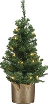 Kunstboom/kunst kerstboom groen 60 cm met verlichting en gouden pot - Kunstboompjes/kerstboompjes