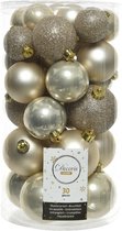 30x Licht parel/champagne kunststof kerstballen 4 - 5 - 6 cm - Onbreekbare plastic kerstballen