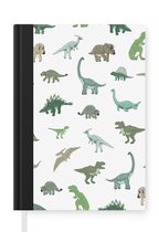 Notitieboek - Schrijfboek - Dinosaurus - Groen - Jongens - Bruin - Kind - Patronen - Notitieboekje klein - A5 formaat - Schrijfblok