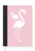 Notitieboek - Schrijfboek - Roze - Wit - Flamingo - Notitieboekje klein - A5 formaat - Schrijfblok