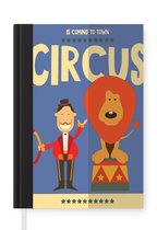 Notitieboek - Schrijfboek - "Circus is coming to town" met een leeuw op een blauwe achtergrond - Notitieboekje klein - A5 formaat - Schrijfblok