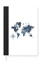 Notitieboek - Schrijfboek - Wereldkaart - Kompas - Glitter - Notitieboekje klein - A5 formaat - Schrijfblok