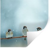 Muurstickers - Sticker Folie - Vogels - Mus - Sneeuw - Winter - 50x50 cm - Plakfolie - Muurstickers Kinderkamer - Zelfklevend Behang - Zelfklevend behangpapier - Stickerfolie