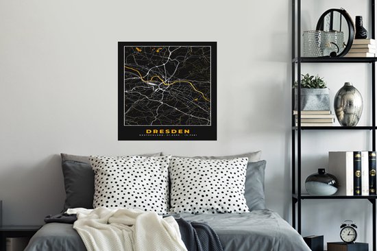 Muurstickers - Sticker Folie - Dresden - Goud - Stadskaart - Plattegrond - Kaart - Duitsland - 80x80 cm - Plakfolie - Muurstickers Kinderkamer - Zelfklevend Behang - Zelfklevend behangpapier - Stickerfolie
