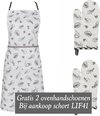 Clayre & Eef | GRATIS 2 ovenhandschoenen bij aankoop Keukenschort Grijs, Wit | LIF4144