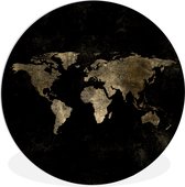 WallCircle - Wandcirkel ⌀ 30 - Wereldkaart - Zwart - Goud - Ronde schilderijen woonkamer - Wandbord rond - Muurdecoratie cirkel - Kamer decoratie binnen - Wanddecoratie muurcirkel - Woonaccessoires