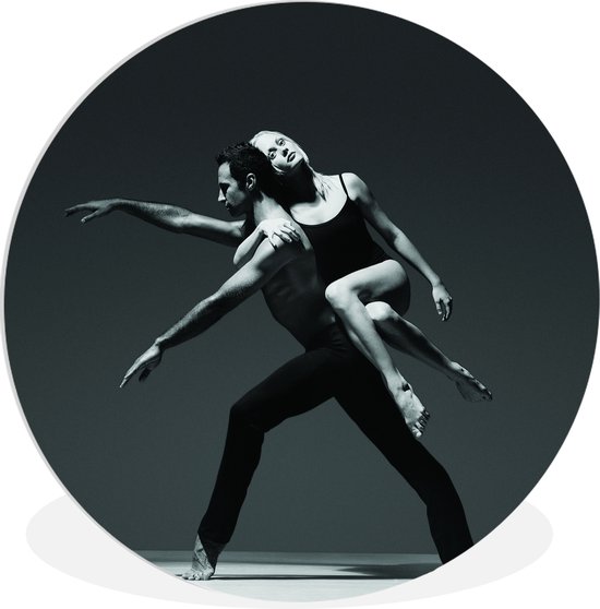 WallCircle - Wandcirkel ⌀ 30 - Zwart-wit afbeelding van twee balletdansers - Ronde schilderijen woonkamer - Wandbord rond - Muurdecoratie cirkel - Kamer decoratie binnen - Wanddecoratie muurcirkel - Woonaccessoires
