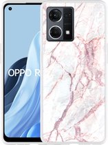 Oppo Reno7 Hoesje White Pink Marble - Designed by Cazy