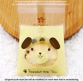50x Transparante Uitdeelzakjes Hond Design Geel 7 x 7 cm met plakstrip - Cellofaan Plastic Traktatie Kado Zakjes - Snoepzakjes - Koekzakjes - Koekje - Cookie Bags Dog - Present for You