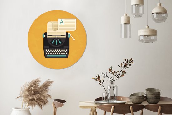 WallCircle - Wandcirkel ⌀ 90 - Illustratie van de schrijfmachine - Ronde schilderijen woonkamer - Wandbord rond - Muurdecoratie cirkel - Kamer decoratie binnen - Wanddecoratie muurcirkel - Woonaccessoires