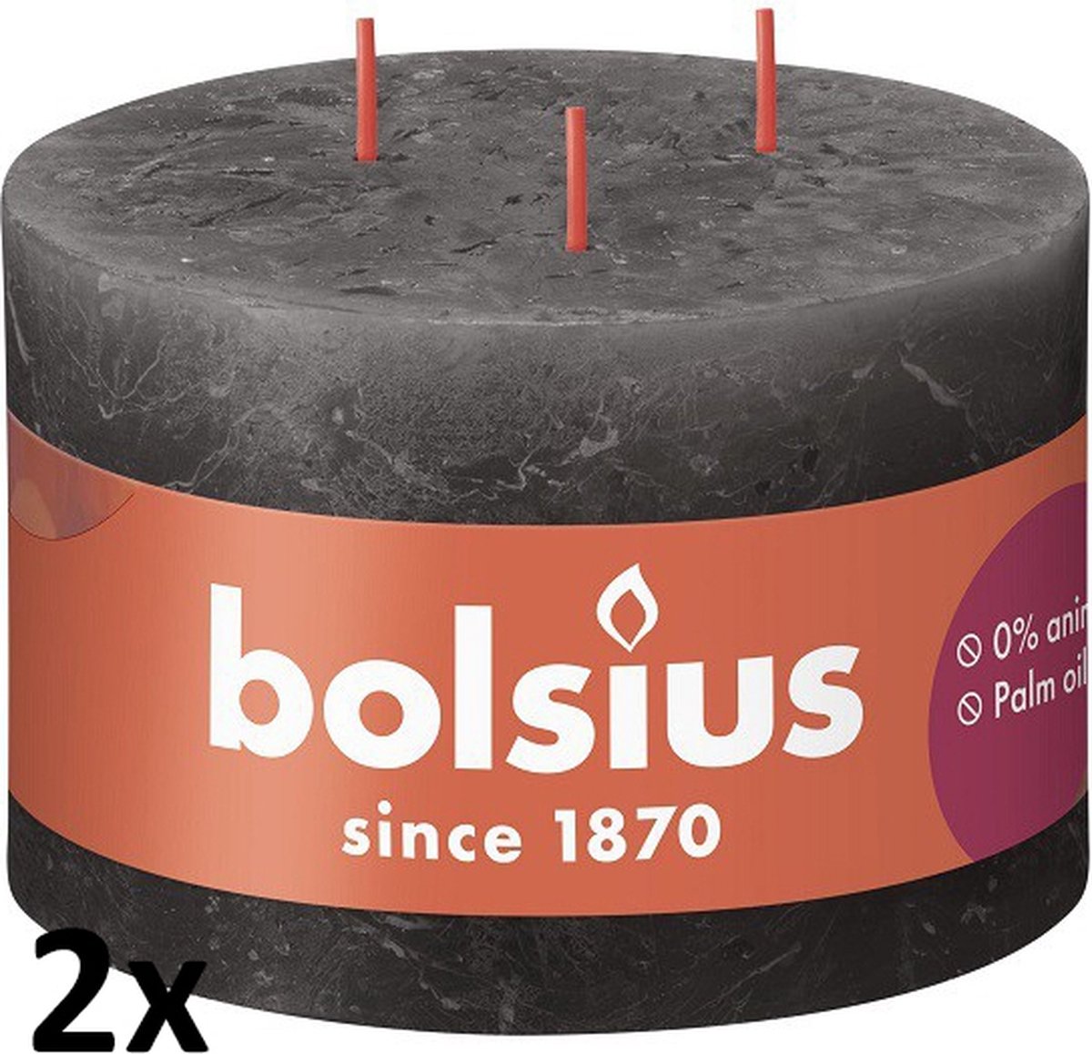 Bolsius 2 stuks Bolsius antraciet rustiek 3 lonten kaars 90/140 (57 uur) Eco Shine Stormy Grey