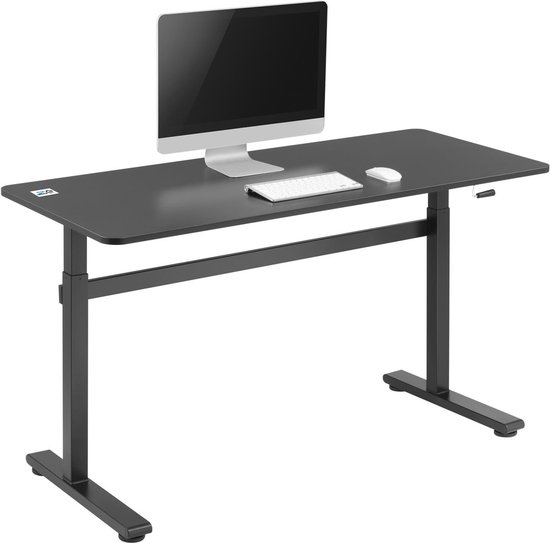 Ergo Office - Zit-sta bureau 140x60cm Handmatig in hoogte verstelbaar bureau max. 117cm | Ergonomische tafel Belastbaar tot 40kg Zwart