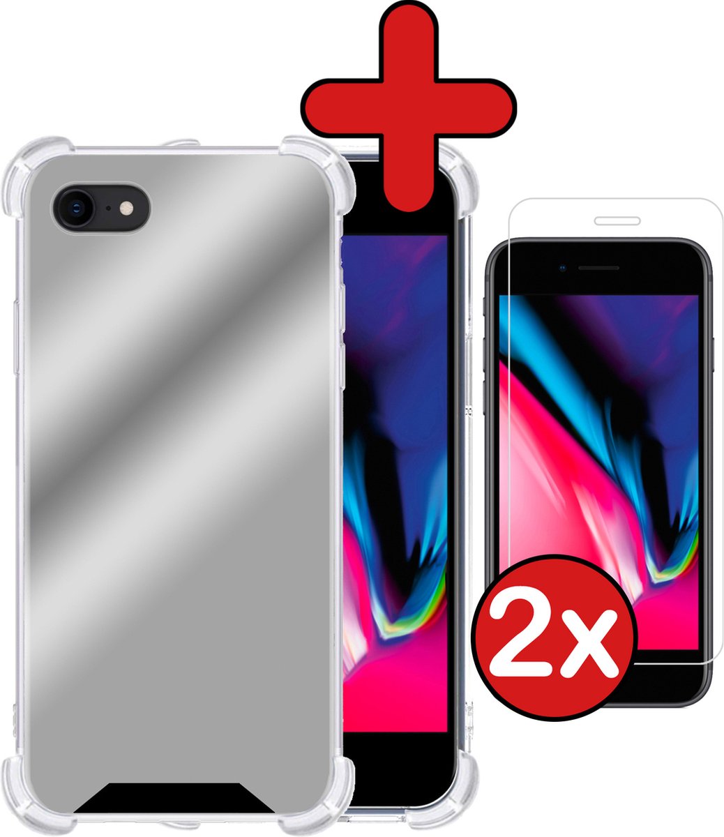 Hoesje - Met Screenprotector - 2 Stuks - Geschikt voor Apple iPhone SE (2022) - Sterk & Shockproof - Back Cover - Siliconen Case - Telefoon Hoes - Shock Proof - Telefoonhoes - Zwart