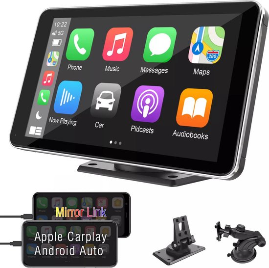 Apple CarPlay / Android Auto Scherm Draadloos Universeel Draagbaar Zwart bol