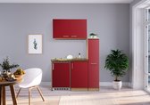 Goedkope keuken 130  cm - mini keuken met apparatuur Levin - Eiken/Rood - keramische kookplaat  - koelkast          - kleine keuken - compacte keuken - keukenblok met apparatuur