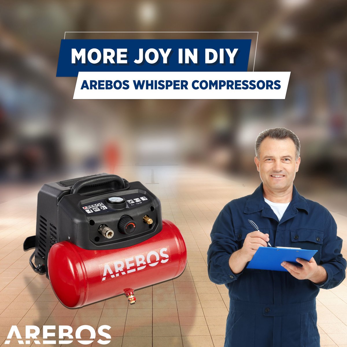 Compresseur Air Arebos 30L Sans Huile - Kit 13 Accessoires - 1500W - 10 Bars - Mobile
