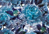Fotobehang - Vlies Behang - Blauwe Pioenrozen - Azuur Bloemenkunst - 208 x 146 cm