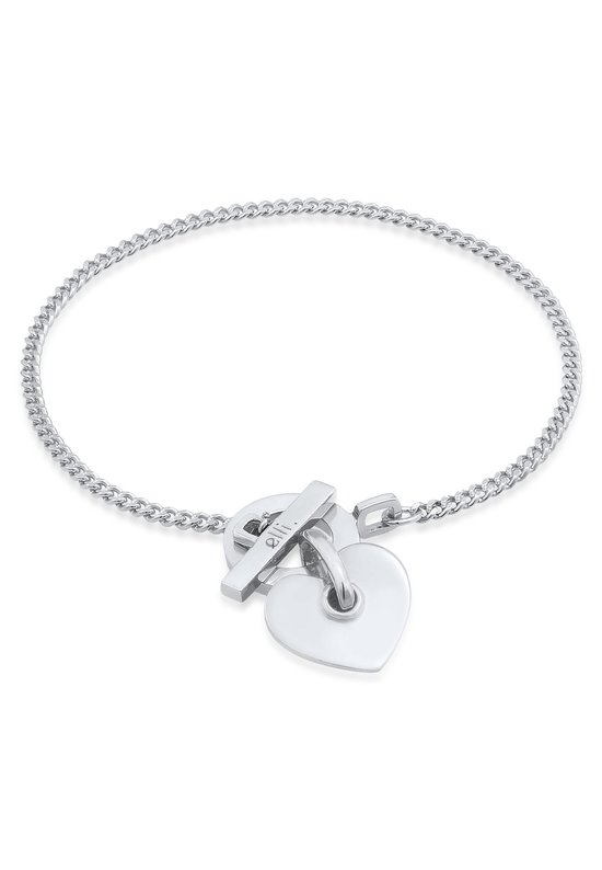 Elli PREMIUM Armbanden Dames Hart Hanger Modern T-Bone in 925 Sterling Zilver gerhodineerd