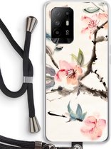 Case Company® - Hoesje met koord geschikt voor Oppo A94 5G hoesje met Koord - Japanse bloemen - Telefoonhoesje met Zwart Koord - Bescherming aan alle Kanten en Over de Schermrand
