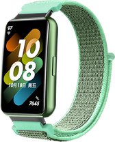 Nylon Smartwatch bandje - Geschikt voor Huawei band 7 nylon bandje - mint - Strap-it Horlogeband / Polsband / Armband - Huawei band 7