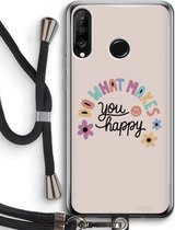 Case Company® - Hoesje met koord geschikt voor Huawei P30 Lite hoesje met Koord - Happy days - Telefoonhoesje met Zwart Koord - Bescherming aan alle Kanten en Over de Schermrand