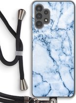 Case Company® - Hoesje met koord geschikt voor Samsung Galaxy A13 4G hoesje met Koord - Blauw marmer - Telefoonhoesje met Zwart Koord - Bescherming aan alle Kanten en Over de Schermrand