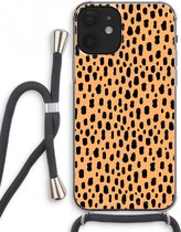 Case Company® - Hoesje met koord geschikt voor iPhone 12 mini hoesje met Koord - Panter - Telefoonhoesje met Zwart Koord - Extra Bescherming aan alle Kanten en Over de Schermrand