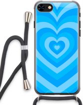 Case Company® - Hoesje met koord geschikt voor iPhone 8 hoesje met Koord - Hart Blauw - Telefoonhoesje met Zwart Koord - Extra Bescherming aan alle Kanten en Over de Schermrand
