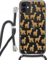 Case Company® - Hoesje met koord geschikt voor iPhone 11 hoesje met Koord - Alpacas - Telefoonhoesje met Zwart Koord - Extra Bescherming aan alle Kanten en Over de Schermrand