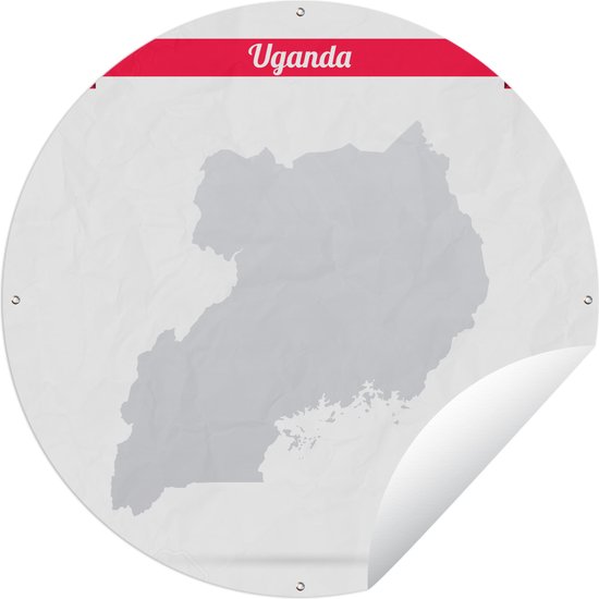 Tuincirkel tekening van Oeganda in het grijs met een rood lint erboven - 150x150 cm - Ronde Tuinposter - Buiten