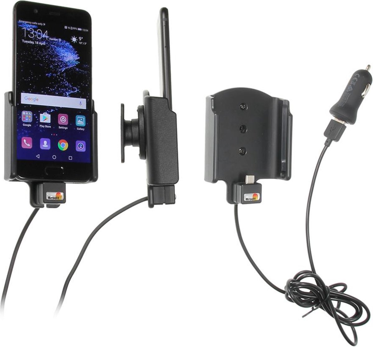 Brodit houder geschikt voor Huawei P10 Actieve houder met 12V USB plug