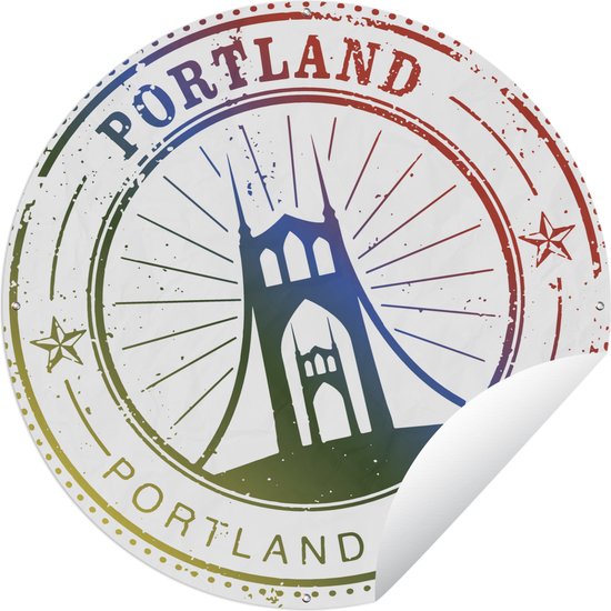 Tuincirkel Stempel van de stad Portland - 120x120 cm - Ronde Tuinposter - Buiten - XXL