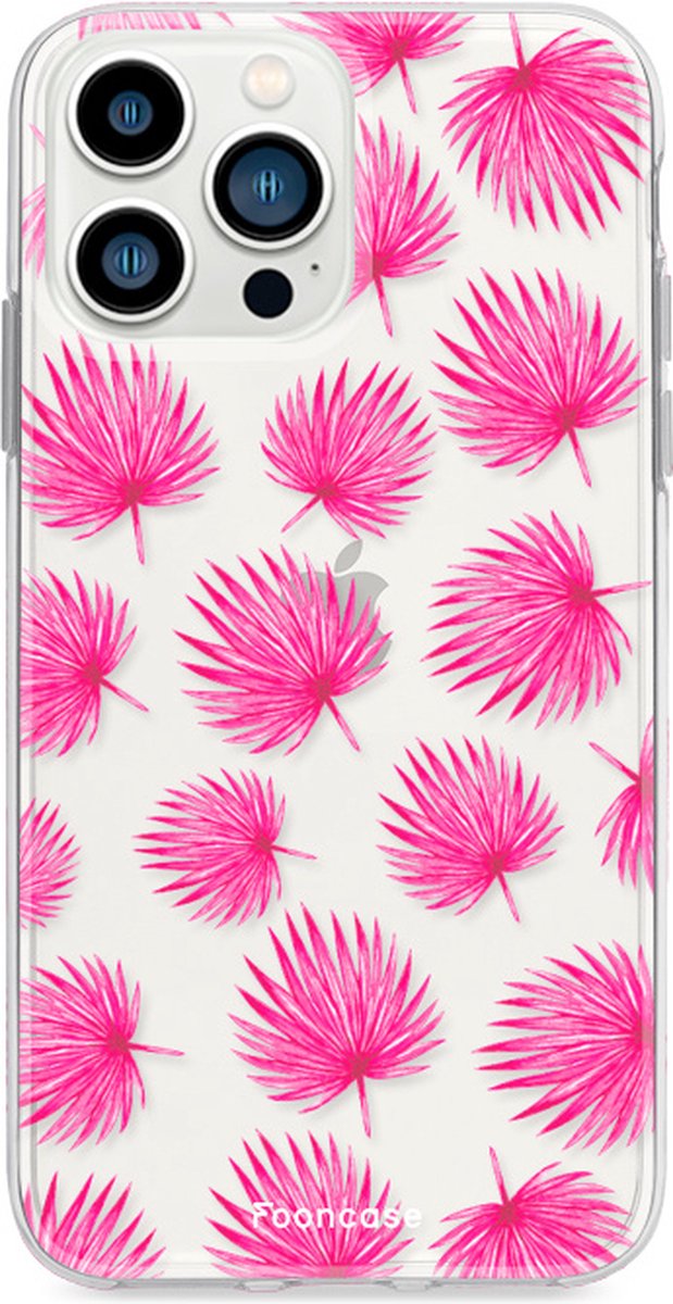 iPhone 13 Pro Max hoesje TPU Soft Case - Back Cover - Pink leaves / Roze bladeren