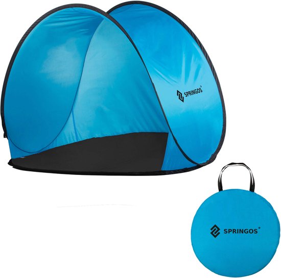 Foto: Springos strandtent pop up strandtent uv filter inclusief draagtas 120 x 150 x 110 cm blauw