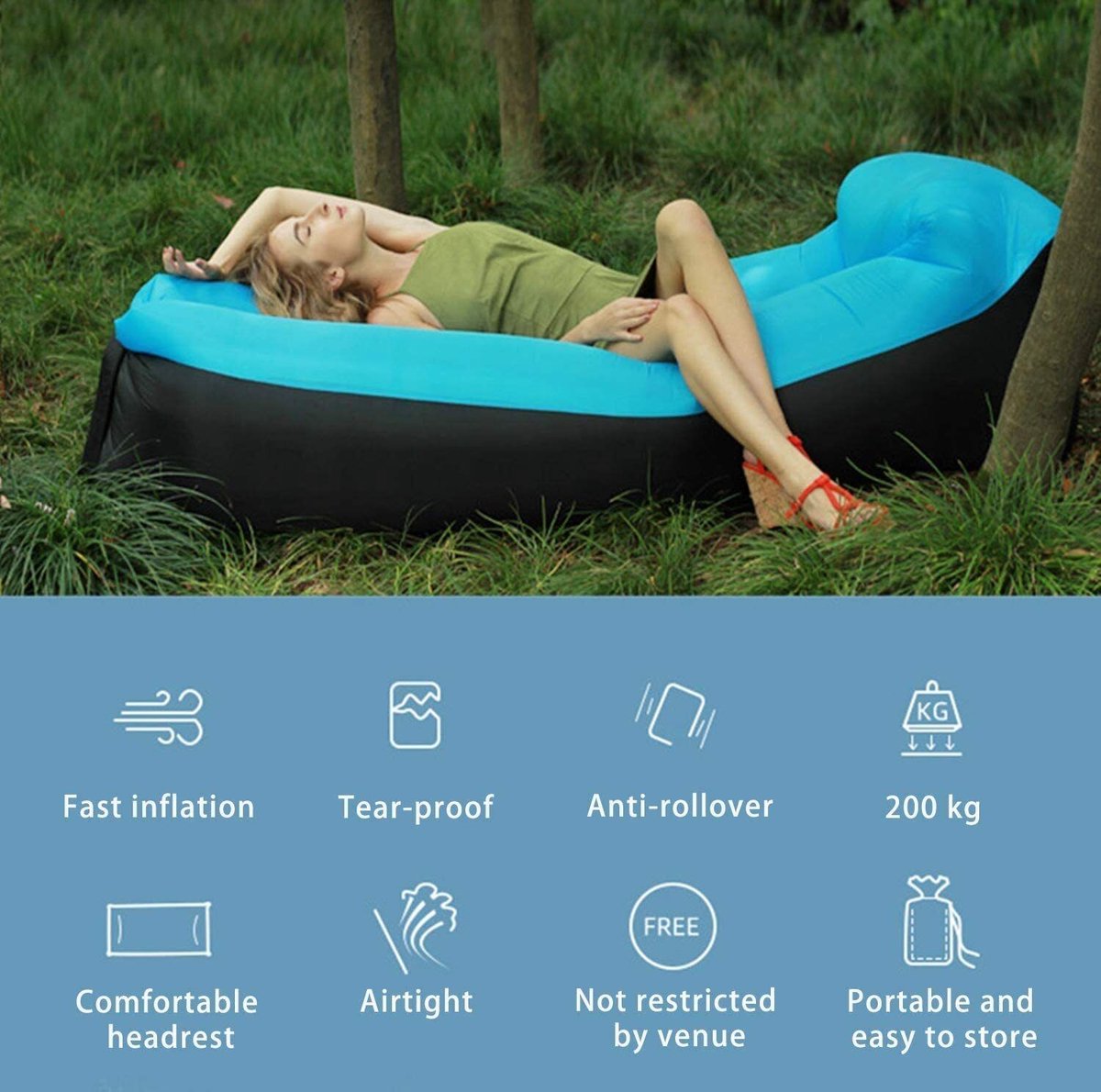 Air lounger Blue|| Lucht zak|| opblaasbare zitzak || XL|| Ligzak||  seatzac|| Chillbag | bol.com