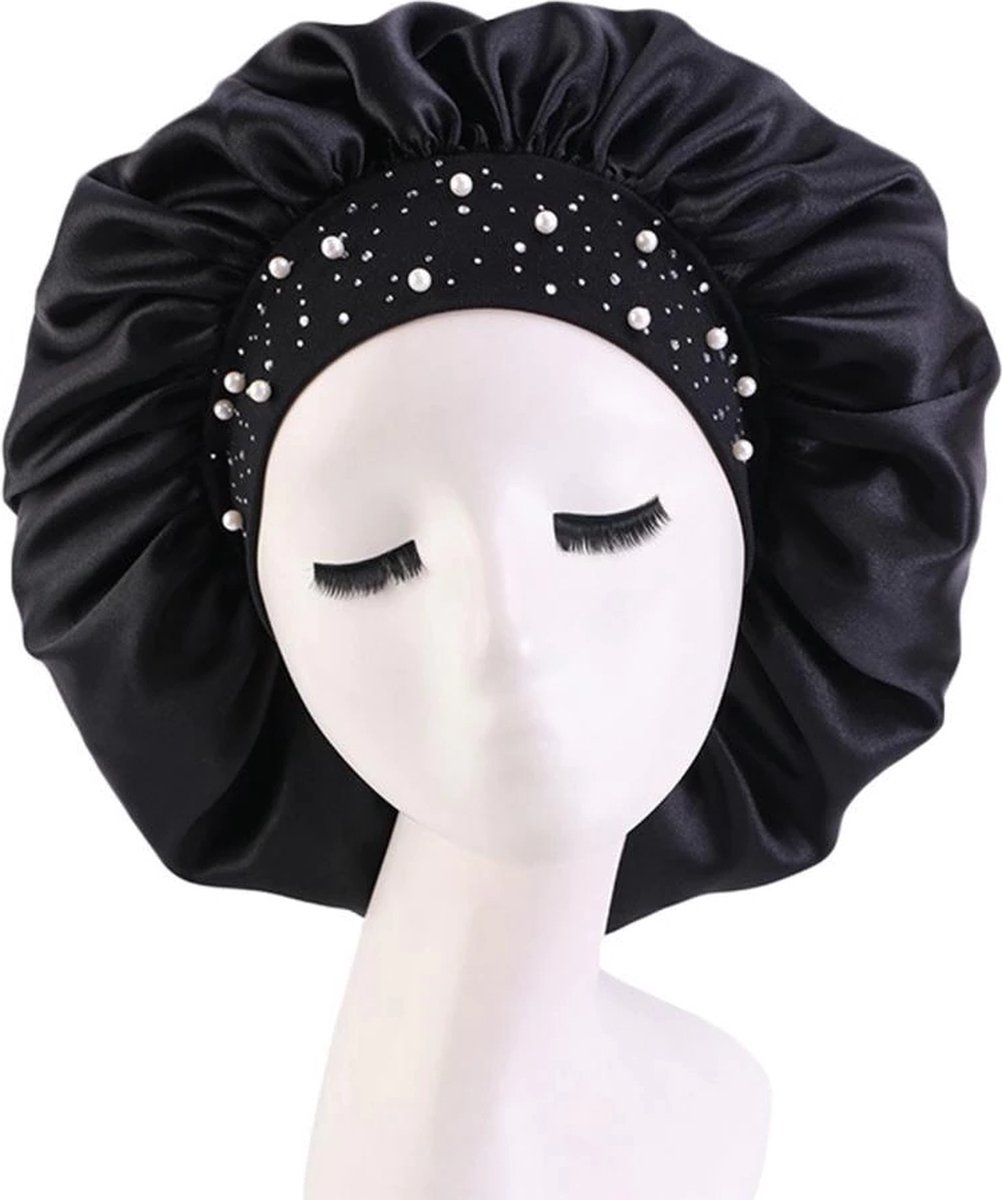 Luxe Satijnen Bonnet - Zwart - Hair Bonnet- Slaapmuts- Assortiment 'Het Gemak'