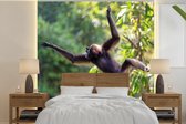 Behang - Fotobehang Springende aap in de jungle - Breedte 240 cm x hoogte 240 cm