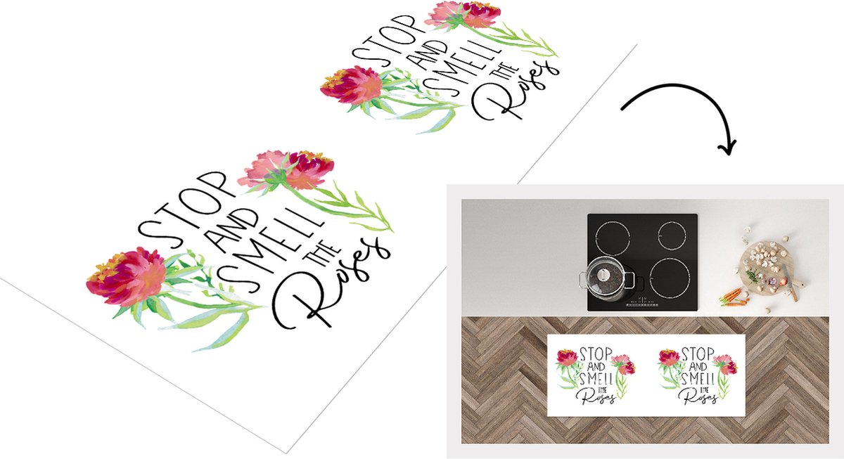 KitchenYeah Keukenloper - Loper keuken - Quotes - Stop and smell the roses - Spreuken - Keukenloper vinyl Multicolor