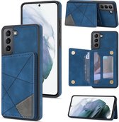 Coque Samsung Galaxy S22 Plus | Couverture arrière en cuir PU | Porte-cartes | Bleu