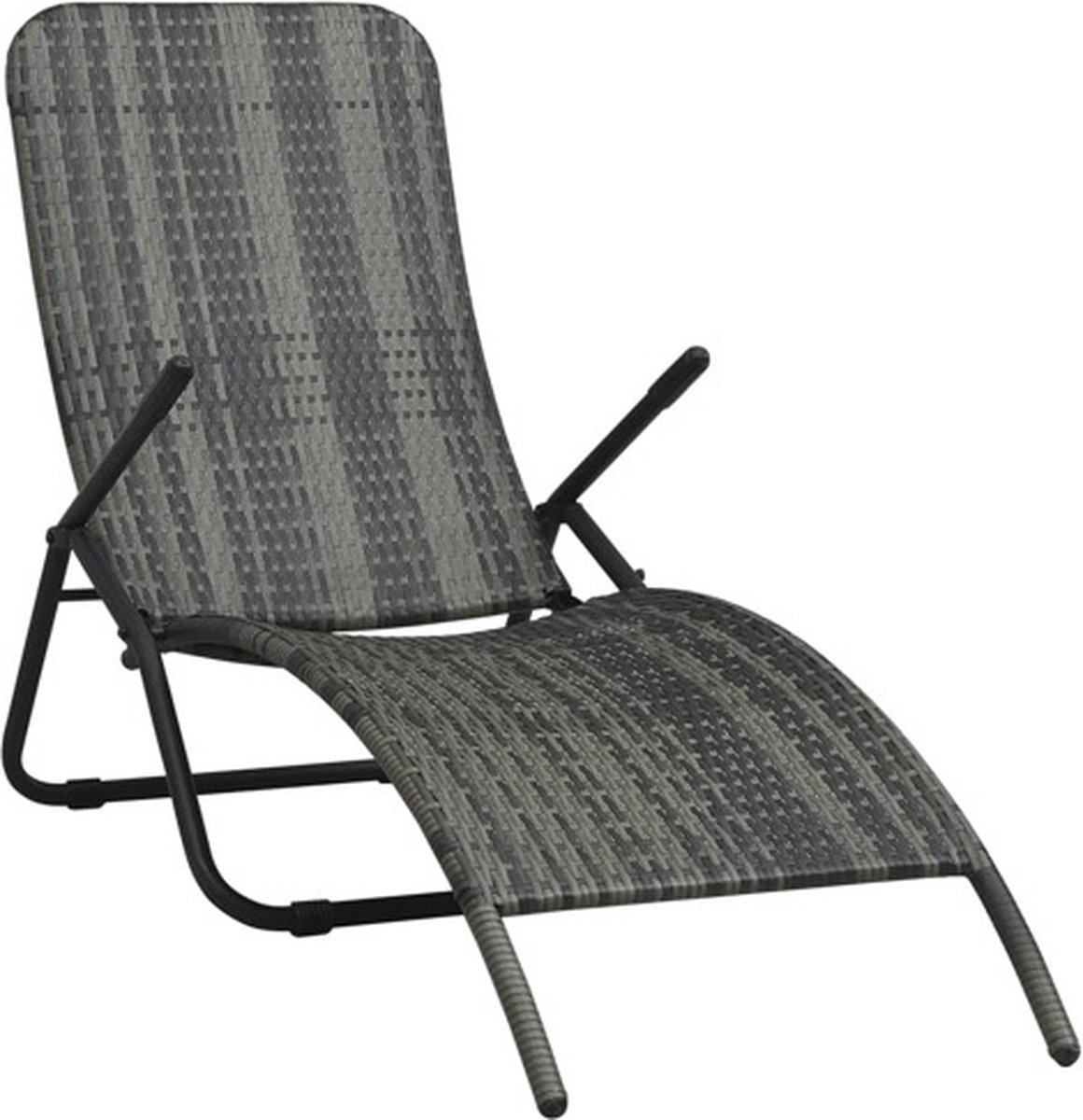 vidaXL Ligbed inklapbaar poly rattan grijs