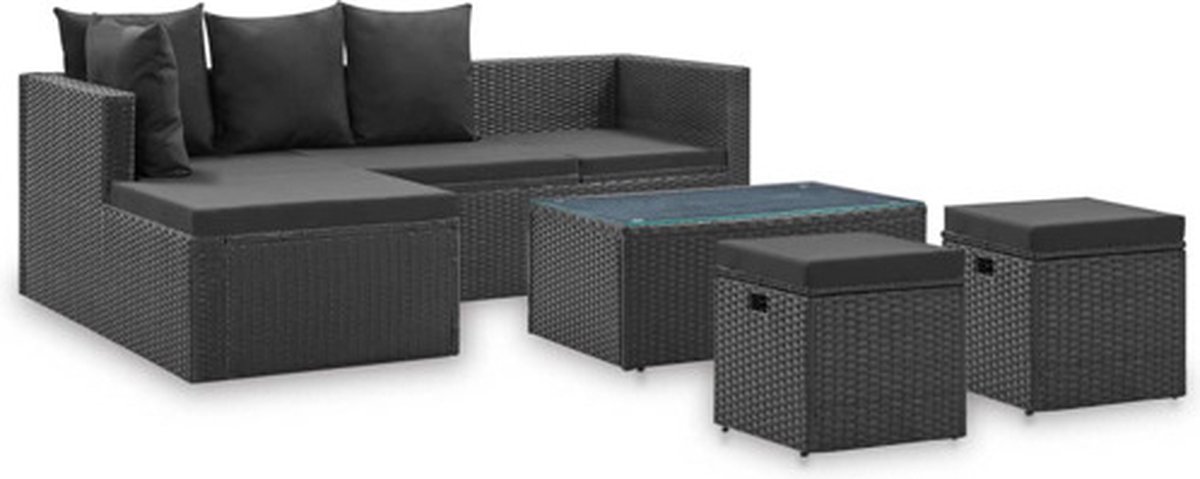 Bol.com vidaXL - 4-delige - Loungeset - met - kussens - poly - rattan - zwart aanbieding