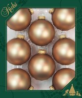 8x stuks glazen kerstballen 7 cm cappuccino velvet bruin mat kerstboomversiering - Kerstversiering/kerstdecoratie