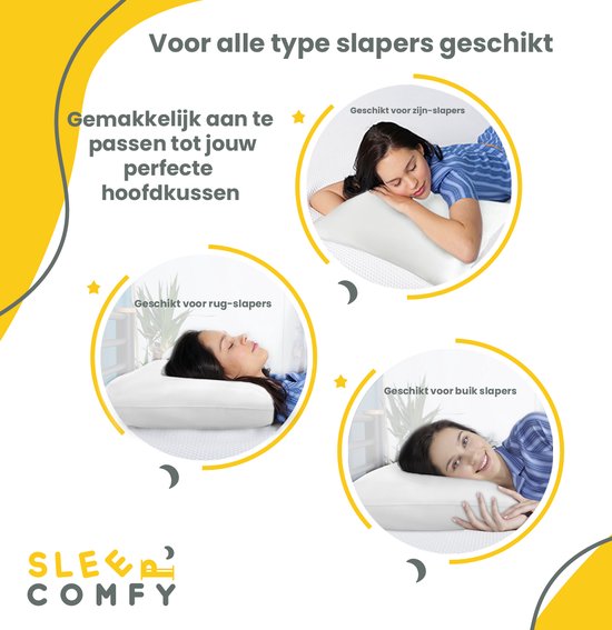 Sleep Comfy - Hoofdkussen Set van 2 - 30 Dagen Proefslapen - Ultiem Comfort Hoofdkussens - Hotelkwaliteit Hoofdkussens - Verlicht Nek- en Rugklachten - Geschikt voor Alle Slaaphoudingen - Katoen - Orthopedisch - Ergonomisch Design | 60x70 cm - Sleep comfy