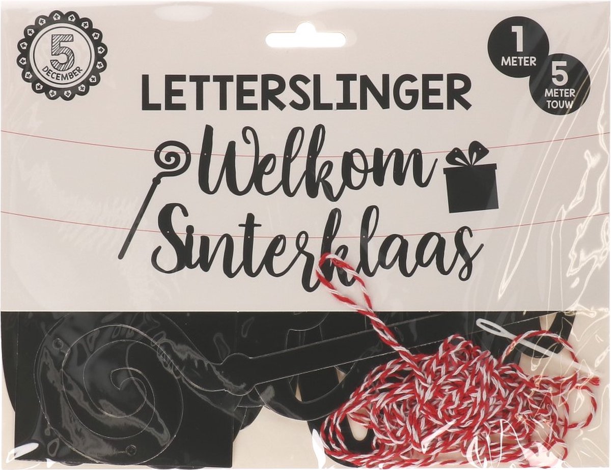 Sint zwart-wit letterslinger welkom sinterklaas