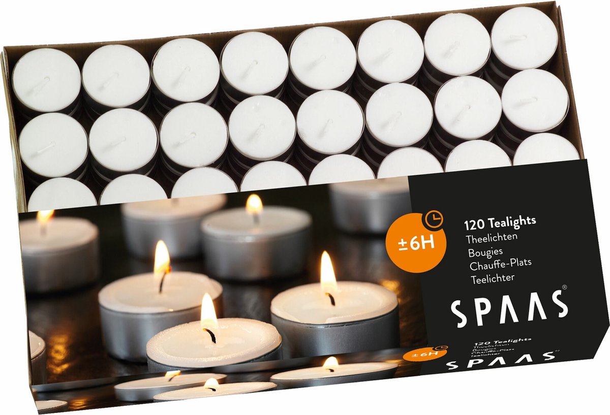 SPAAS Theelichten Wit 6 Branduren 120 stuks