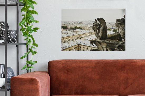Gargouille de près sur la façade supérieure de Notre Dame Toile 90x60 cm - Tirage photo sur toile (Décoration murale salon / chambre) / Villes européennes Peintures sur toile
