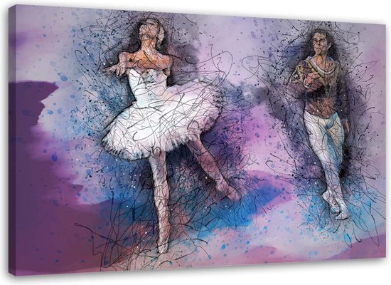 Trend24 - Canvas Schilderij - Paar Dansen Ballet - Schilderijen - Voor Jongeren - 90x60x2 cm - Paars